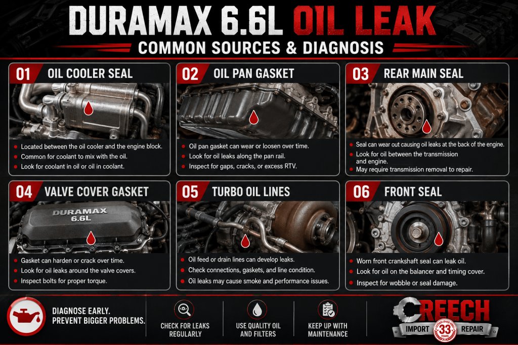 Duramax 6.6L oil leak diagnosis