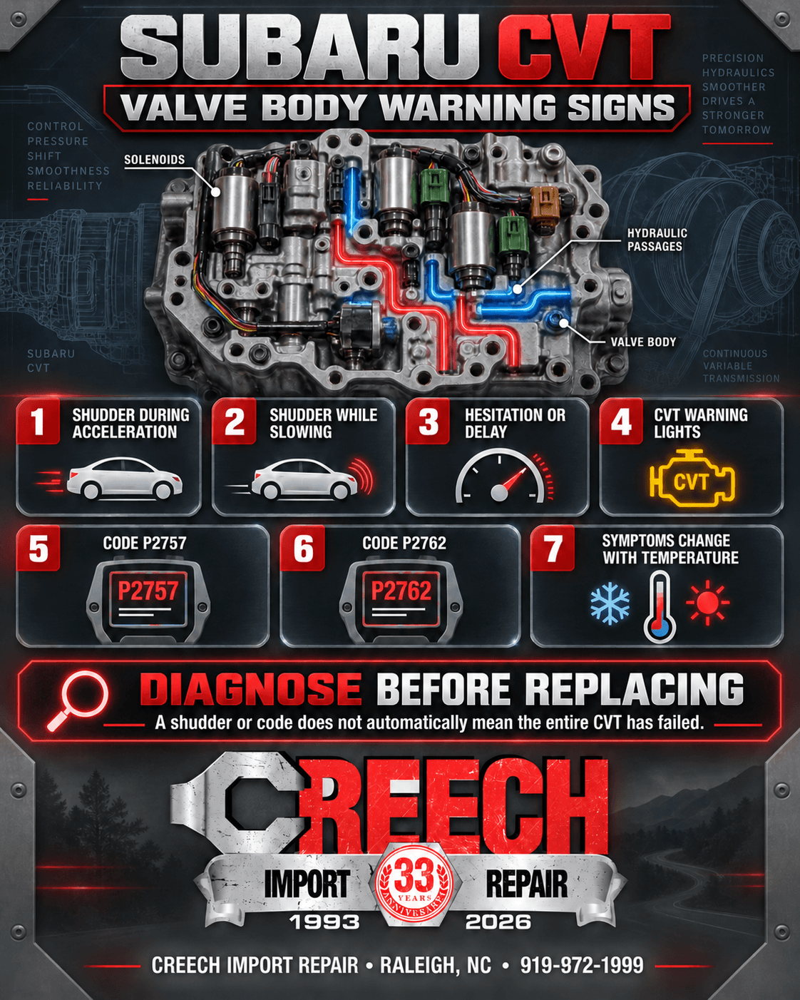 Seven possible warning signs of Subaru CVT valve body problems